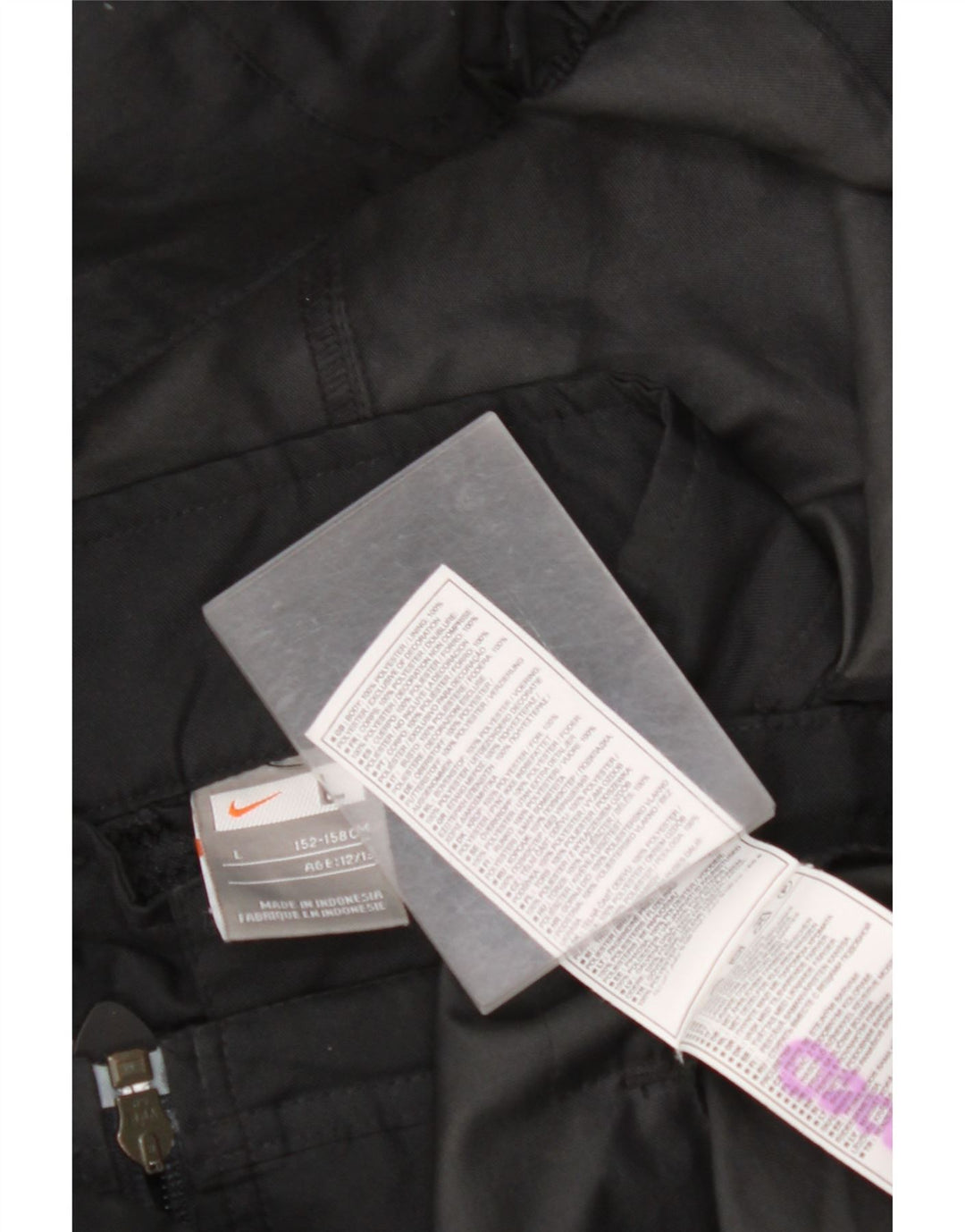 Chłopięca kurtka przeciwdeszczowa NIKE z kapturem, 12-13 lat, duża, czarna, z poliestru w blokach kolorów