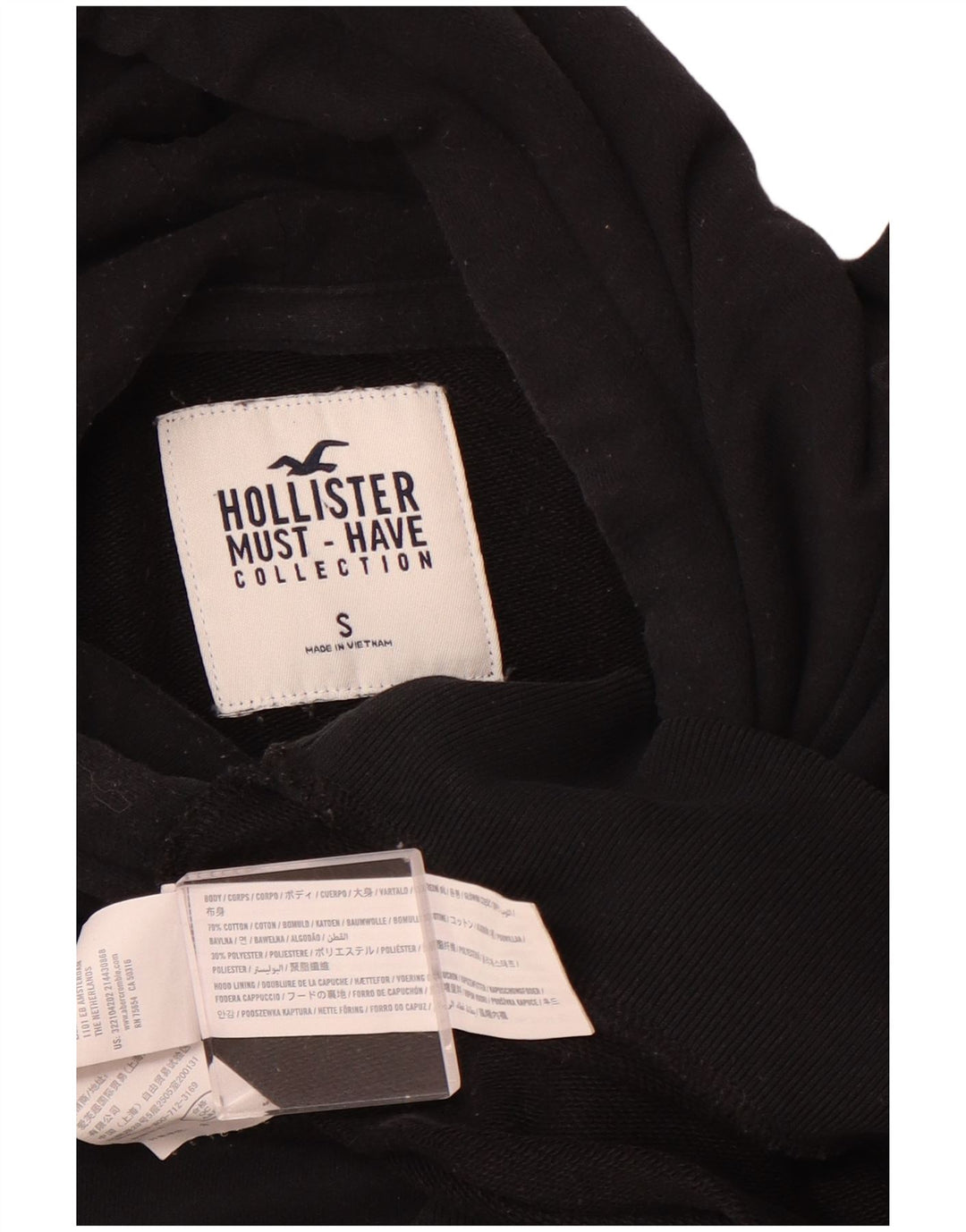 HOLLISTER Męski sweter z kapturem, mały, czarny, bawełniany