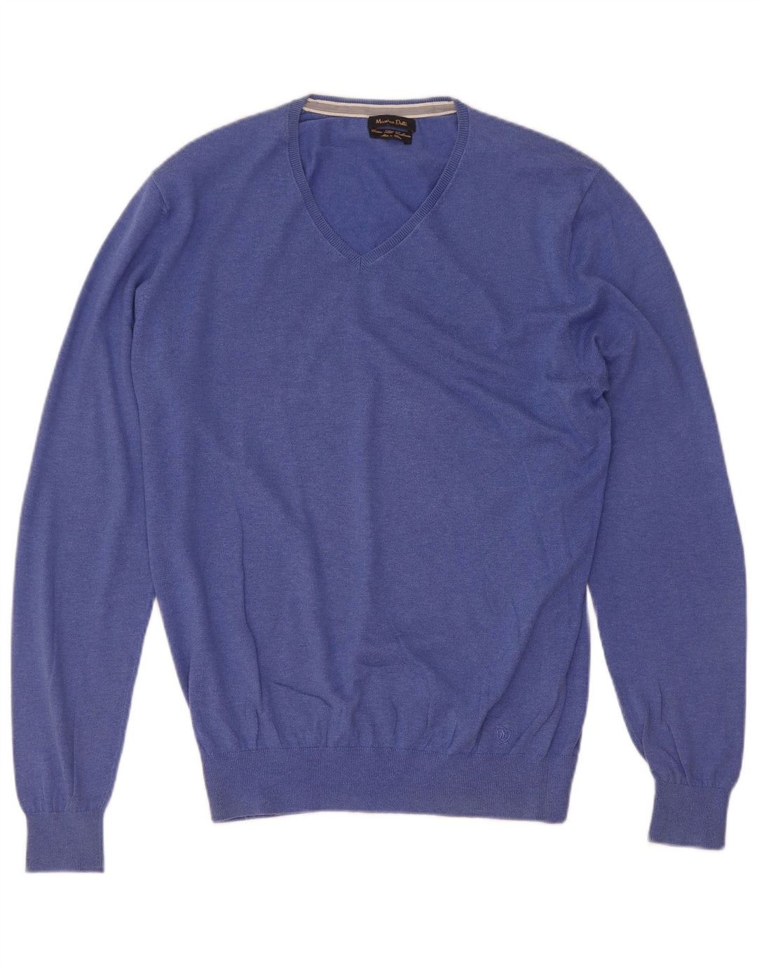 Męski sweter Massimo Dutti z dekoltem w kształcie litery V, średnioniebieski, bawełniany