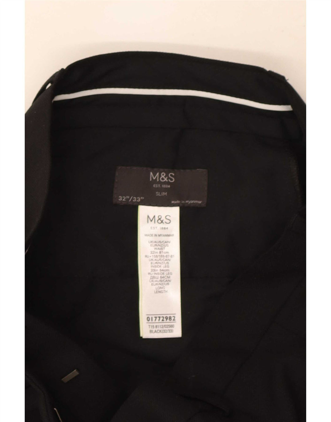 Marks & Spencer Męskie spodnie garniturowe slim fit W32 L33 Czarny poliester