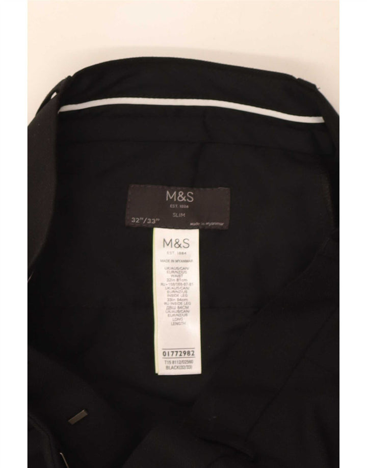 Marks & Spencer Męskie spodnie garniturowe slim fit W32 L33 Czarny poliester