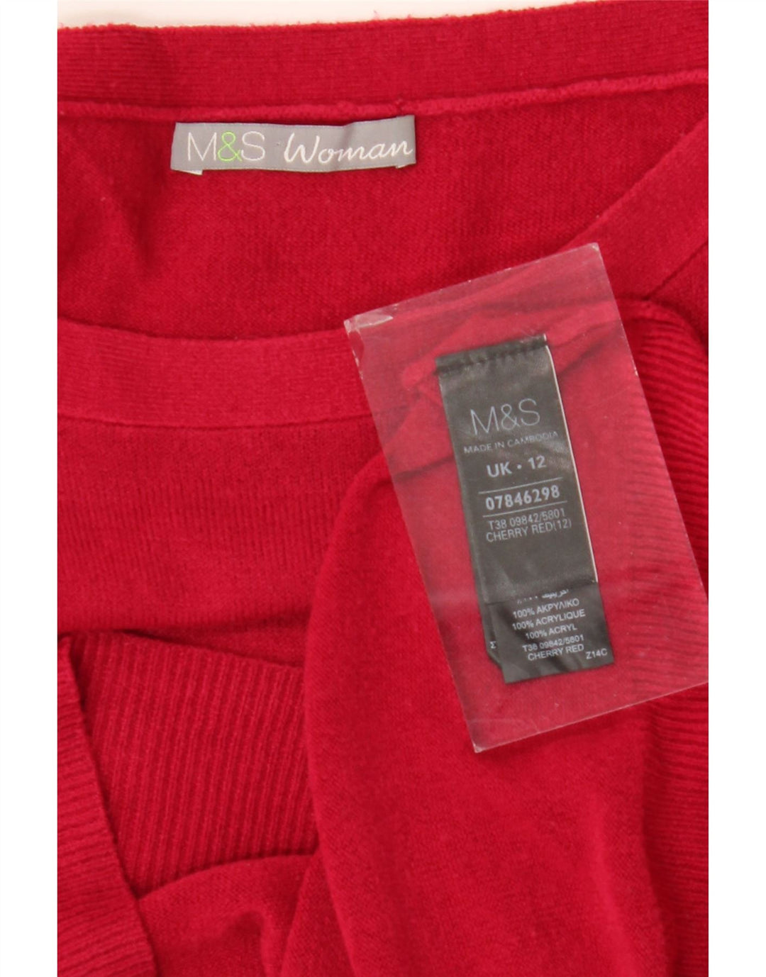 Marks & Spencer Damski sweter z dekoltem w łódkę, UK 12, średni czerwony