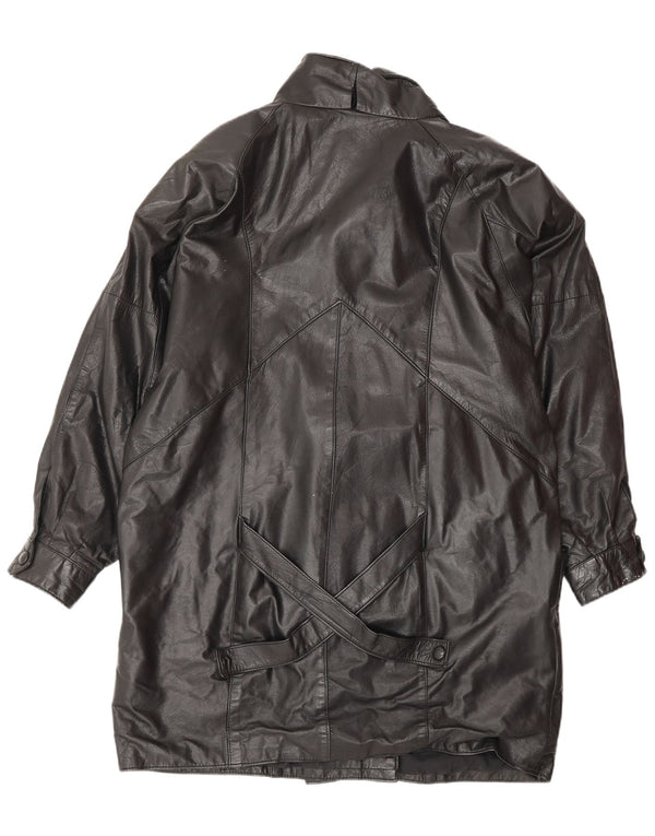 VINTAGE damski płaszcz skórzany oversize UK 14 średniej czarnej skóry