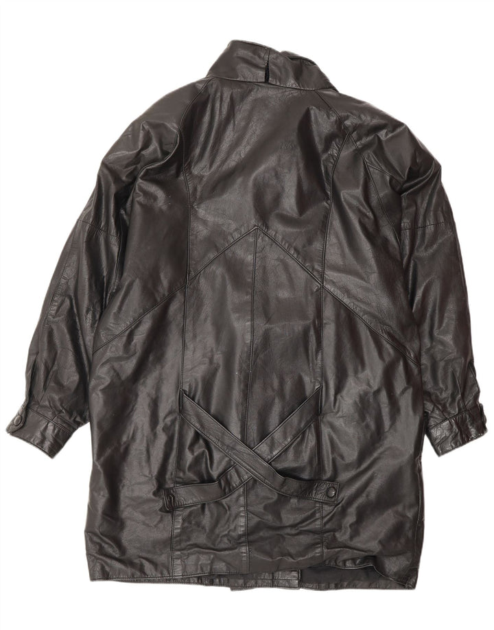 VINTAGE damski płaszcz skórzany oversize UK 14 średniej czarnej skóry