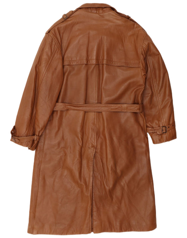 Męski wojskowy płaszcz skórzany VINTAGE UK 40, duży, brązowy