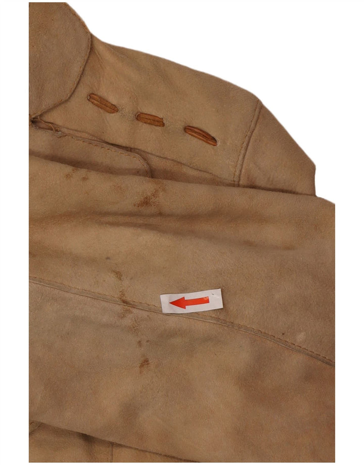 Vintage damski płaszcz ze skóry zamszowej UK 12 średniej beżowej skóry