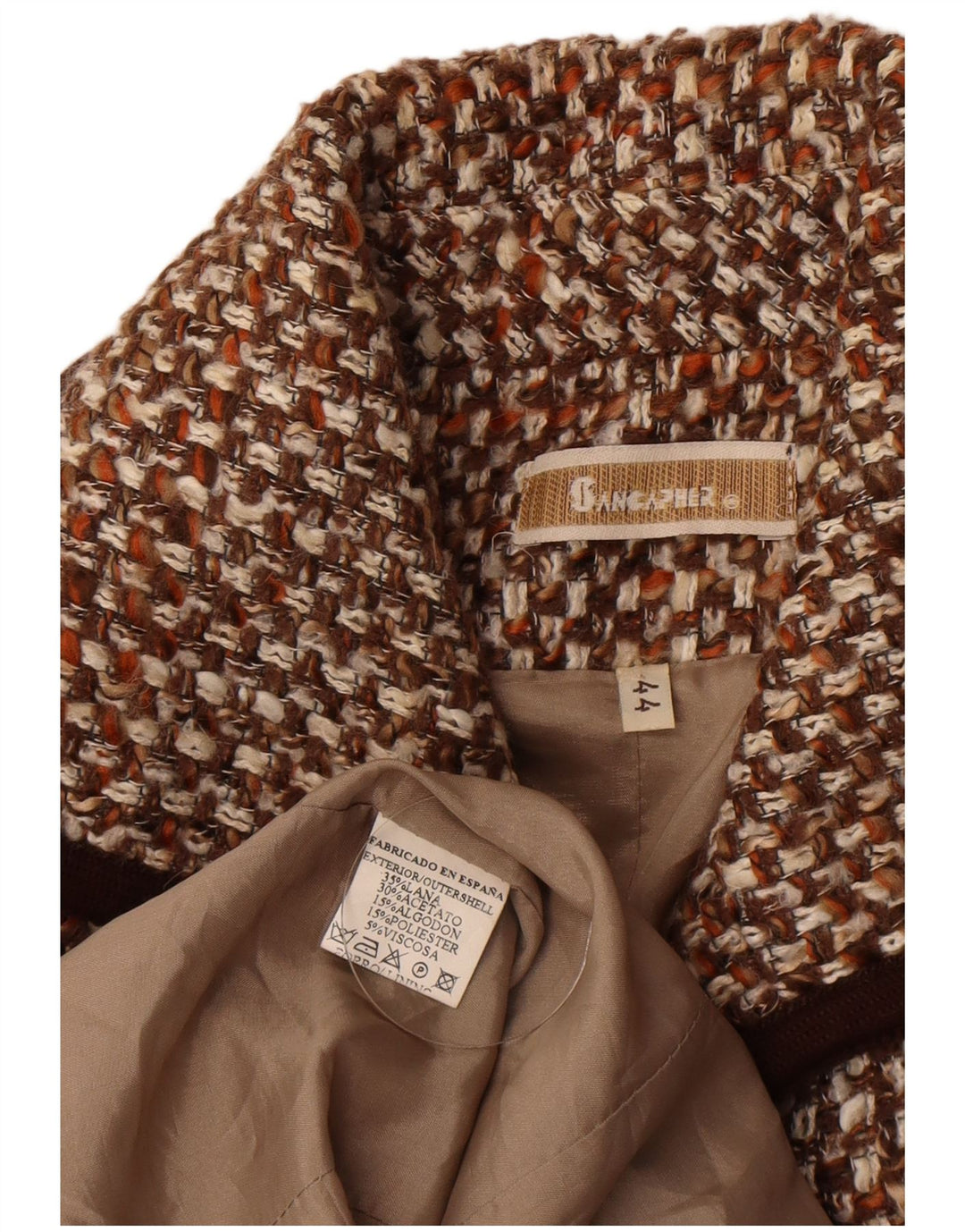 Vintage damska marynarka zapinana na 4 guziki EU 44 XL, brązowa, nakrapiana wełna