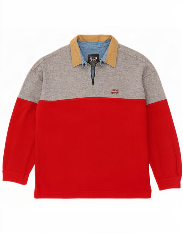 Think Różowy Męski sweter polo XL z poliestru w kolorze czerwonym