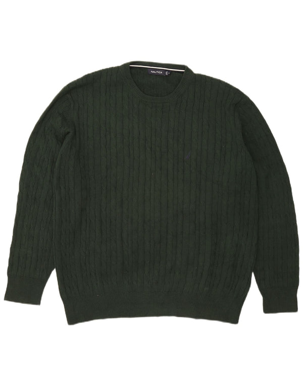 Męski sweter z okrągłym dekoltem Nautica XL, zielona bawełna