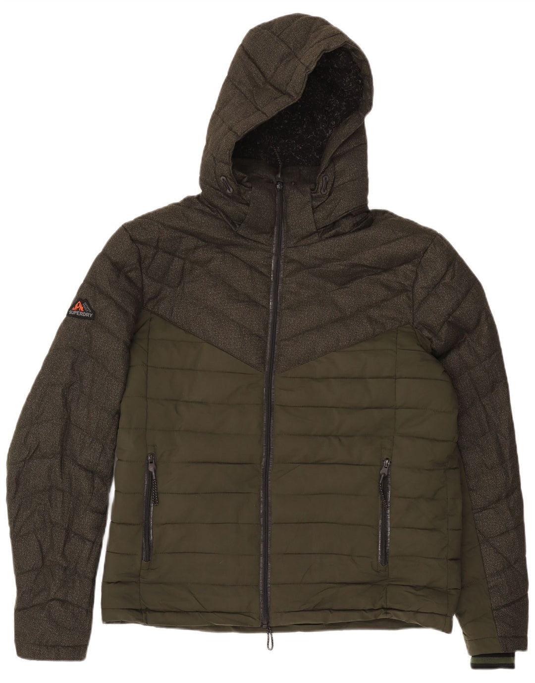 SUPERDRY Męska ocieplana kurtka z kapturem UK 42 XL Khaki, poliester z blokami kolorów