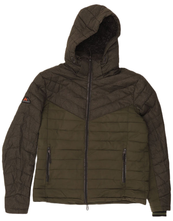 SUPERDRY Męska ocieplana kurtka z kapturem UK 42 XL Khaki, poliester z blokami kolorów