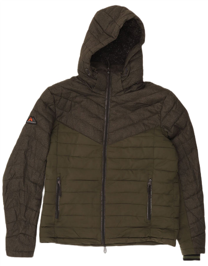 SUPERDRY Męska ocieplana kurtka z kapturem UK 42 XL Khaki, poliester z blokami kolorów