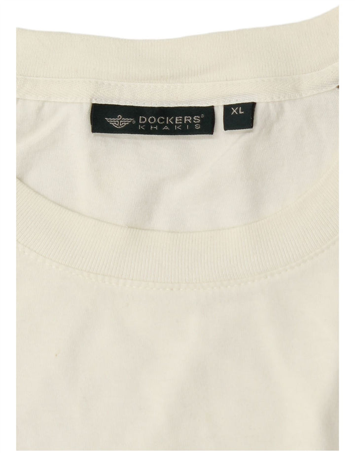 Męski t-shirt Dockers w kolorze khaki, XL, biały, z blokami kolorów