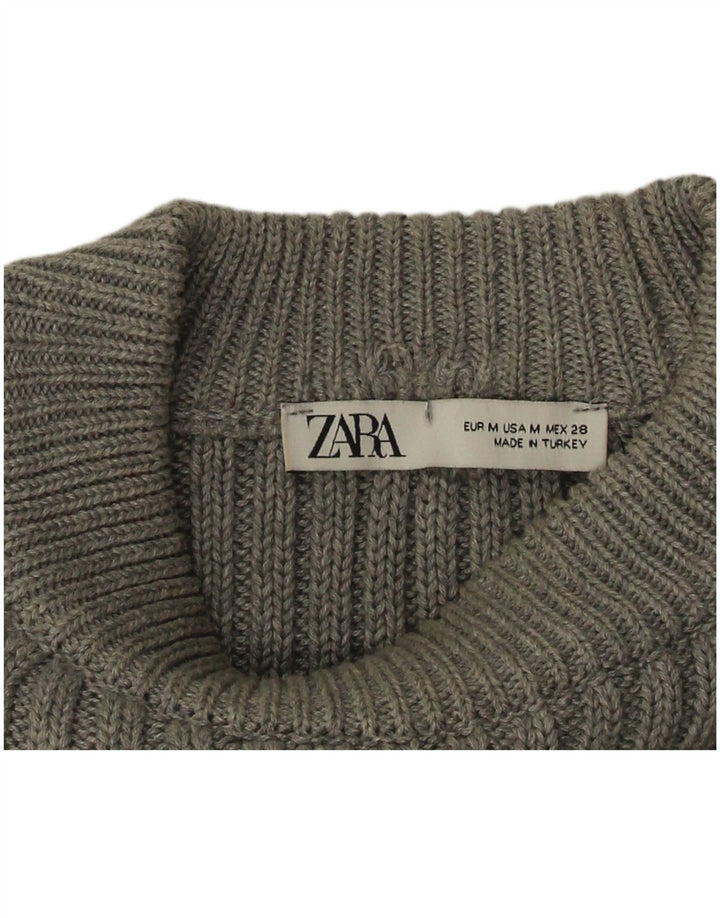 Sweter damski Zara z okrągłym dekoltem, UK 14, średnioszary, bawełniany