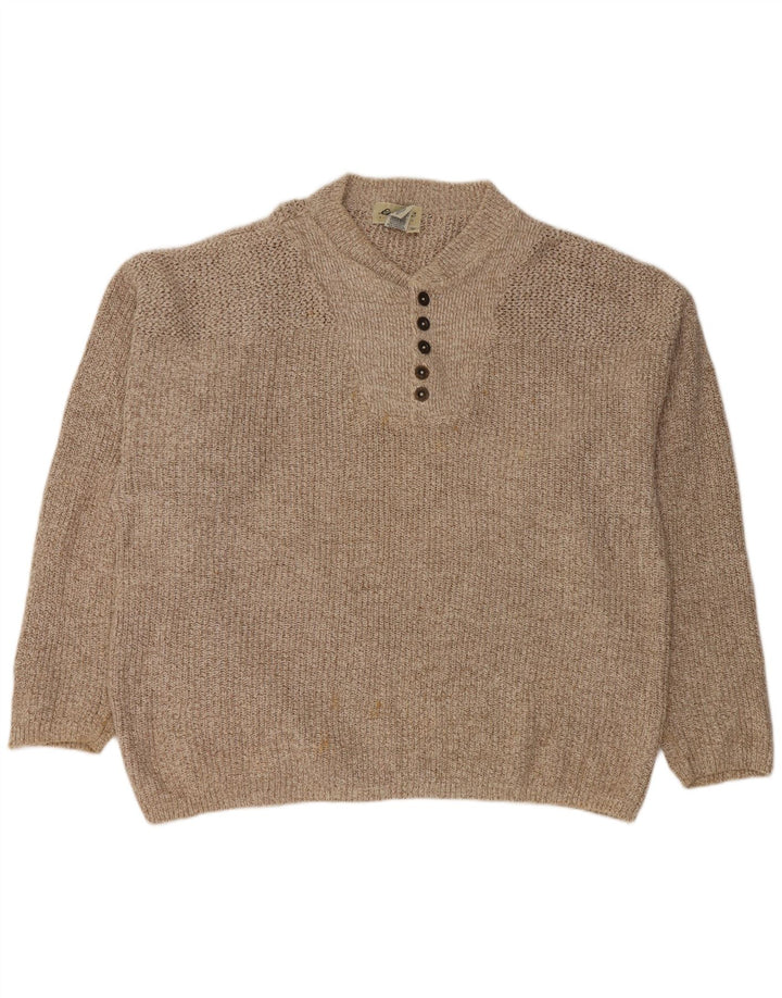 Męski sweter oversize EDDIE BAUER zapinany pod szyją XL, beżowy, nakrapiany