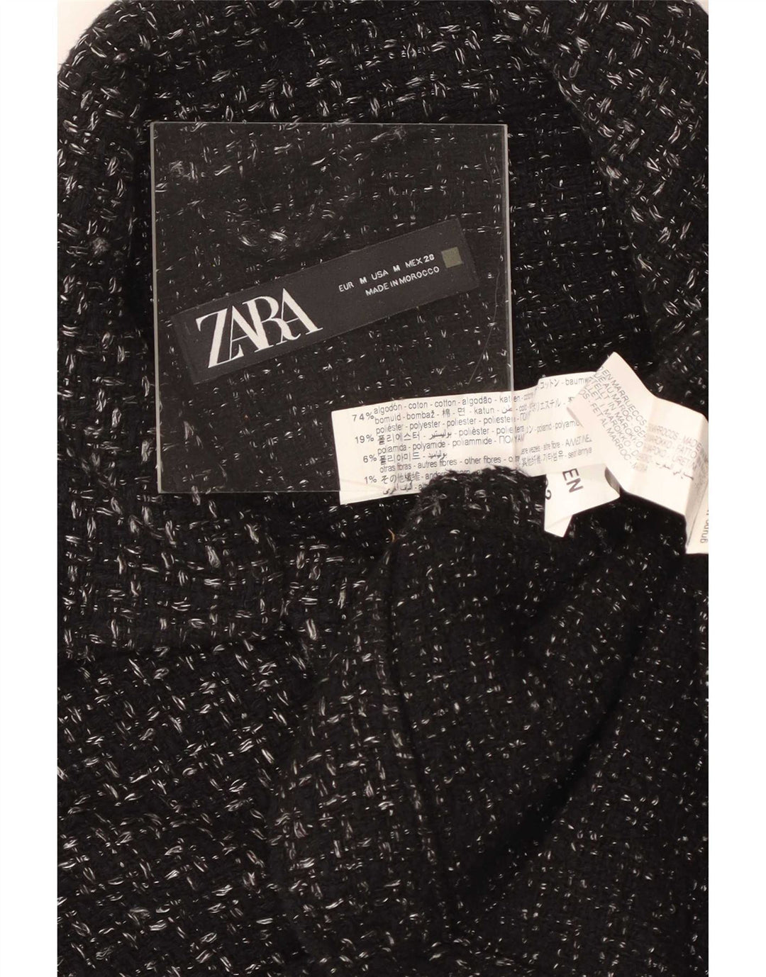 Damska kurtka oversize Zara UK 14, średnia, czarna, bawełniana w kratkę