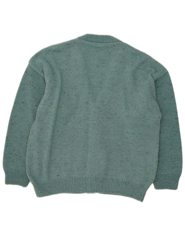 Sweter damski w stylu vintage, UK 16, duża, turkusowa, geometryczna wełna