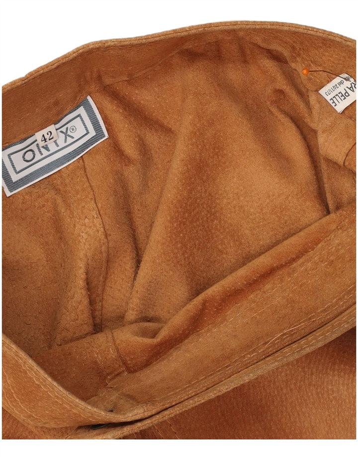 ONYX Damska zamszowa mini spódniczka kopertowa IT 42 Medium W28 Brązowa skóra