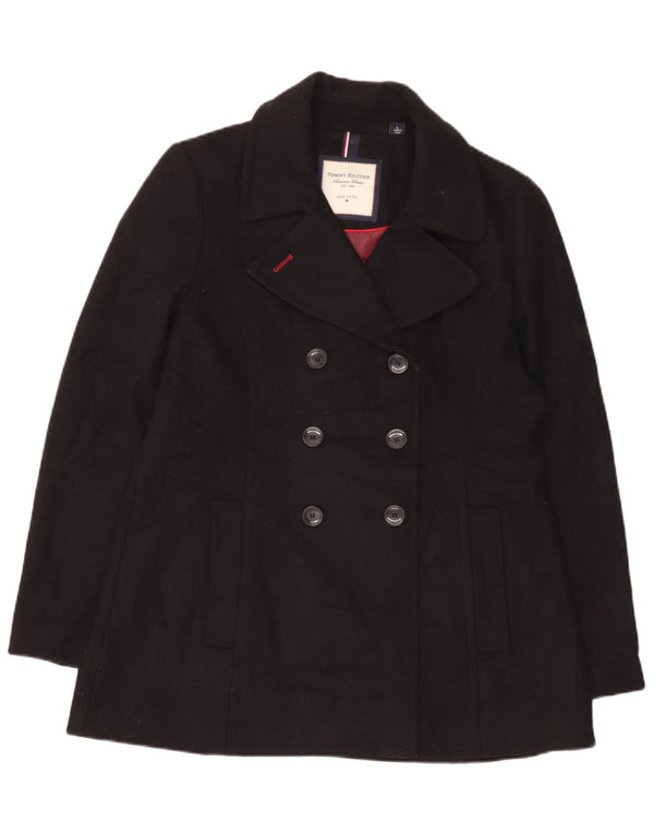 Damski płaszcz grochowy Tommy Hilfiger UK 16, duży, czarny, wełniany