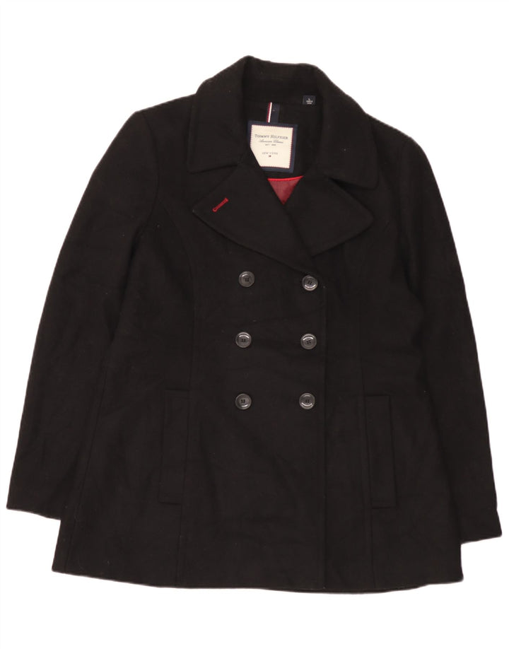 Damski płaszcz grochowy Tommy Hilfiger UK 16, duży, czarny, wełniany