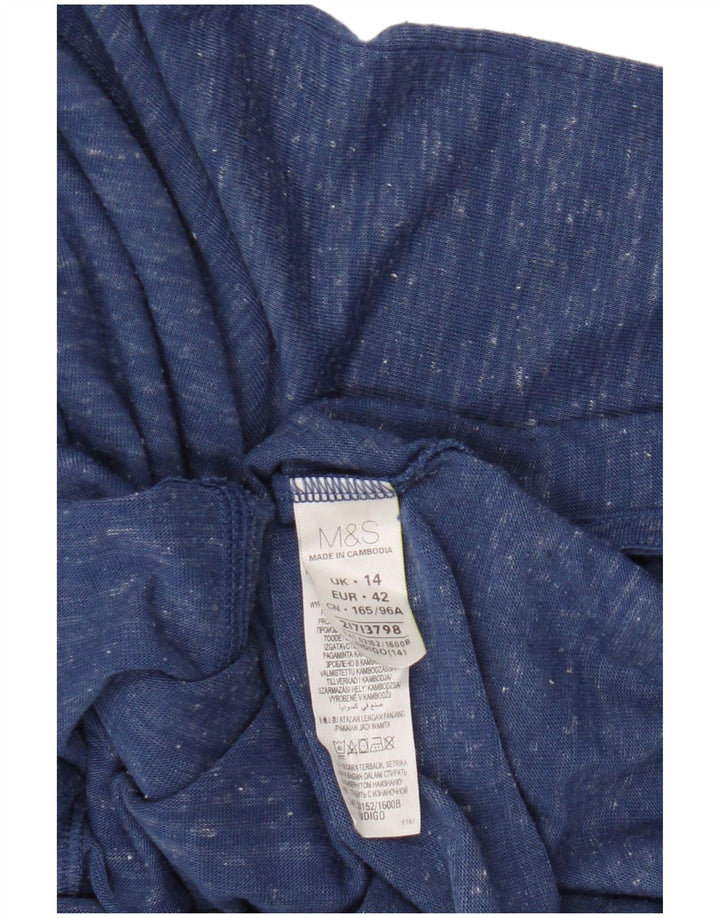 Marks & Spencer Damski top z rękawem 3/4, UK 14, średni niebieski, nakrapiany poliester
