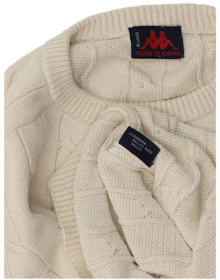 Męski sweter KAPPA z okrągłym dekoltem, duży, biały, bawełniany