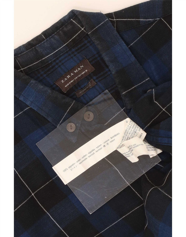 Męska koszula flanelowa Zara, mała, bawełniana, granatowa w kratę