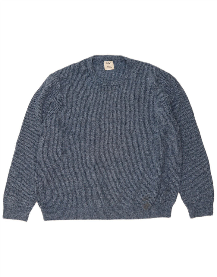 Marks & Spencer Męski sweter z okrągłym dekoltem 2XL Niebieski nakrapiany poliamid