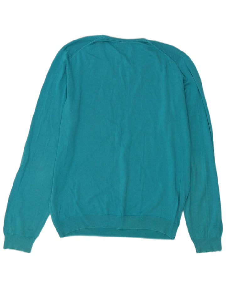 Męski sweter Massimo Dutti z dekoltem w kształcie litery V, duży, niebieski, bawełniany