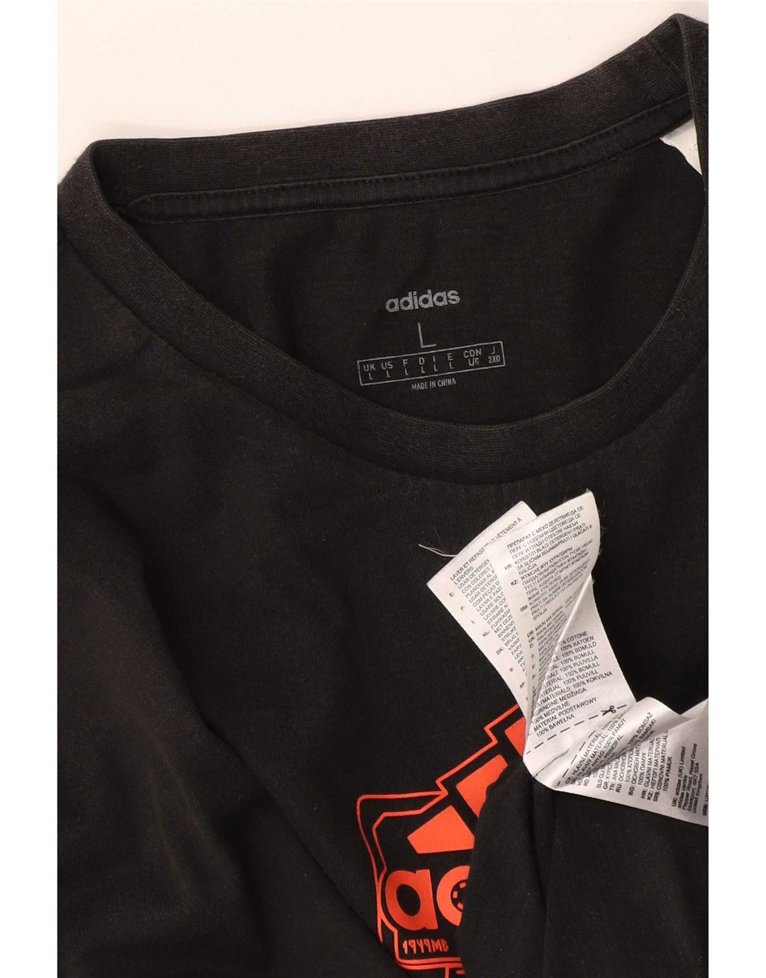 Adidas Męski graficzny top z długim rękawem, duży, czarny, bawełniany