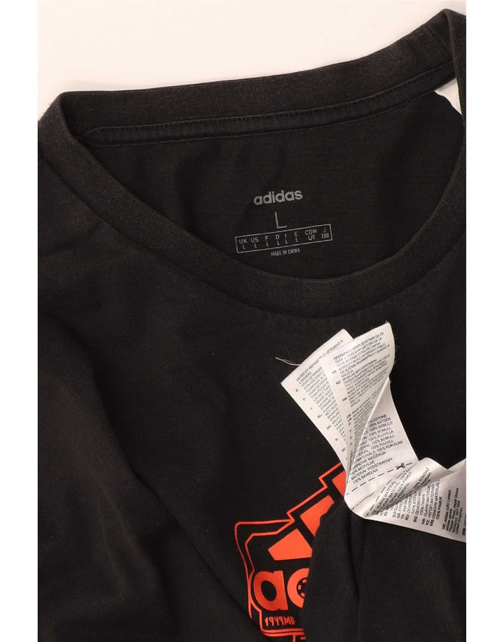 Adidas Męski graficzny top z długim rękawem, duży, czarny, bawełniany