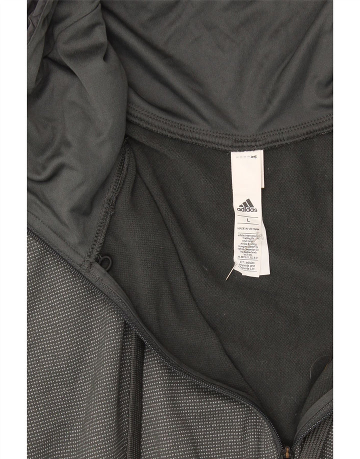 ADIDAS Mens Zip Neck Hoodie Jumper Large Grey Colourblock Polyester Vintage Adidas and Second-Hand Adidas from Messina Hembry 