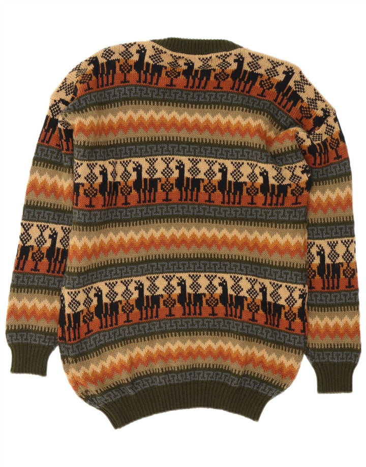 Vintage męski sweter z okrągłym dekoltem, średni, wielokolorowy Fair Isle