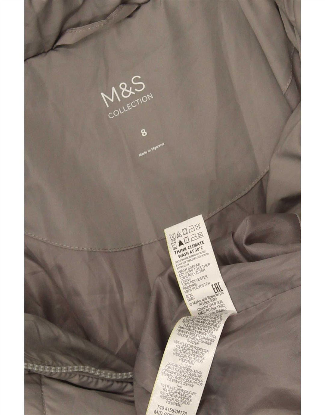 Marks & Spencer Damski płaszcz ocieplany UK 8, mały, szary, poliester