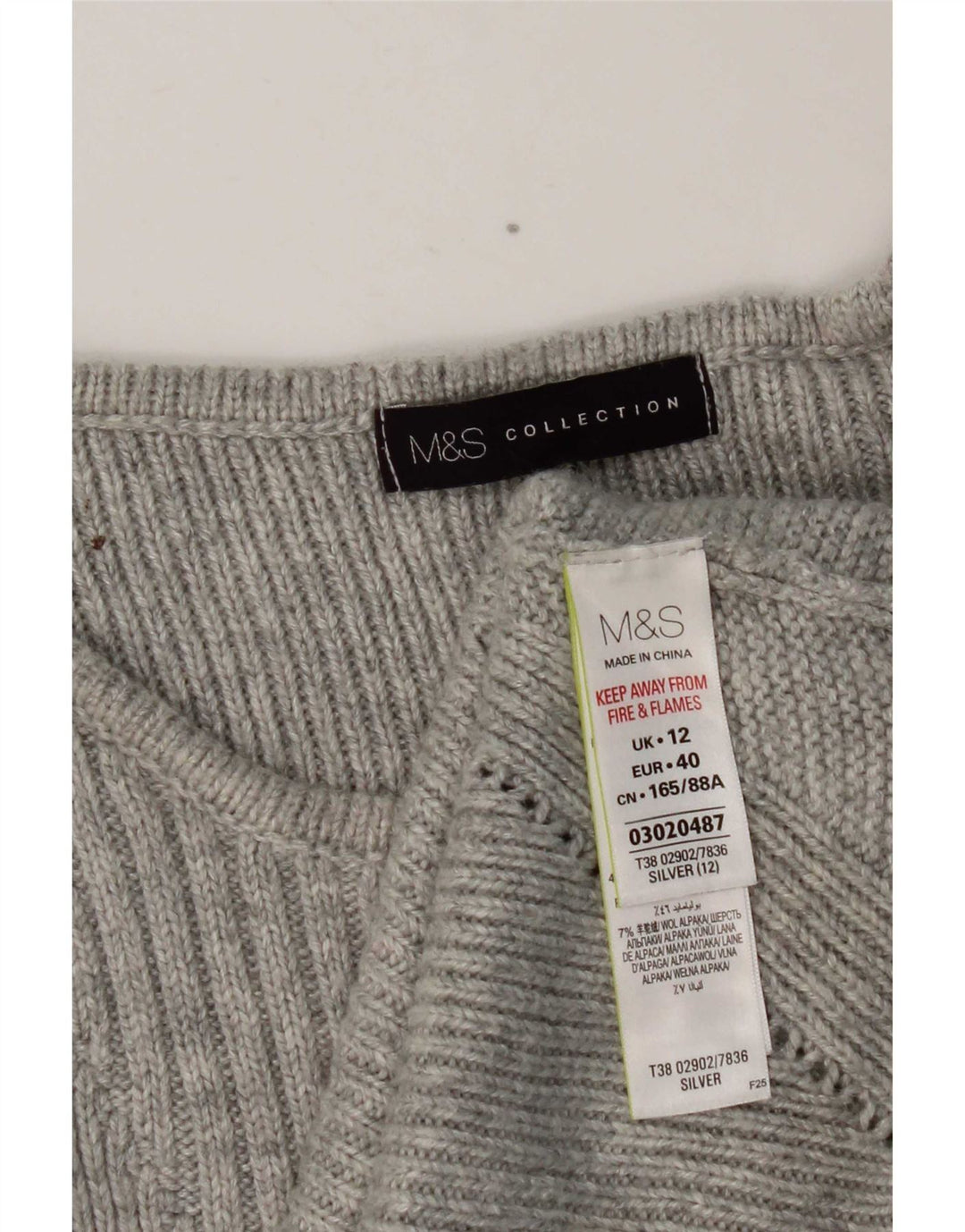 Marks & Spencer Damski sweter z dekoltem w łódkę, UK 12, średni srebrny