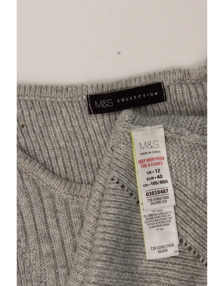 Marks & Spencer Damski sweter z dekoltem w łódkę, UK 12, średni srebrny