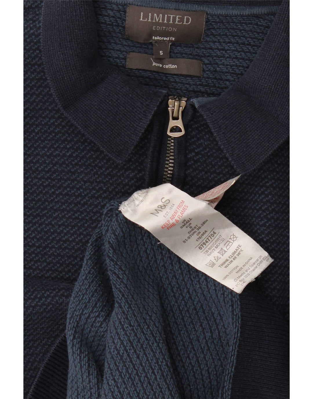 Marks & Spencer Męski sweter polo o dopasowanym kroju, mały, granatowy