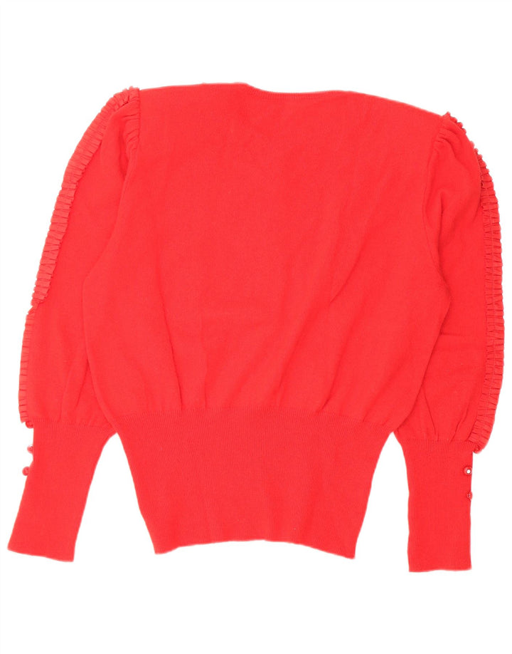 Sweter damski w stylu vintage z okrągłym dekoltem UK 14, średnia czerwona wełna