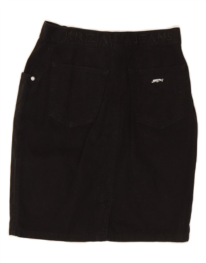 KRIZIA JEANS Womens Graphic Denim Skirt W28 Medium Black Cotton Vintage Krizia Jeans and Second-Hand Krizia Jeans from Messina Hembry 