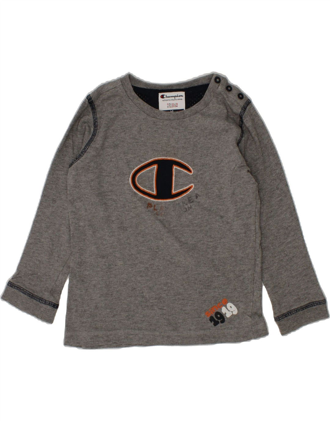 CHAMPION Boys Graphic Top Long Sleeve 2-3 Years Grey Vintage Champion and Second-Hand Champion from Messina Hembry 