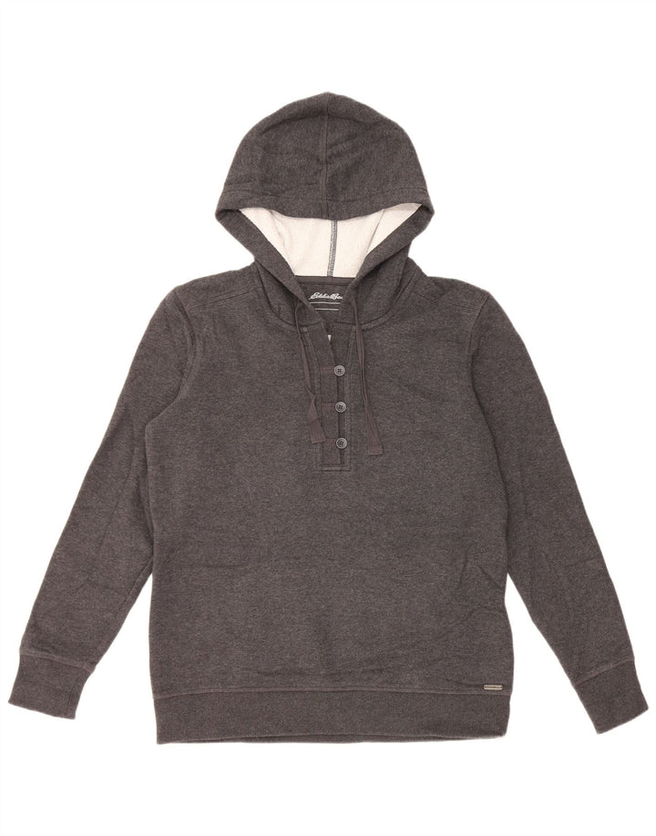 Damski sweter z kapturem i dekoltem w serek EDDIE BAUER UK 14, średnioszary, bawełniany