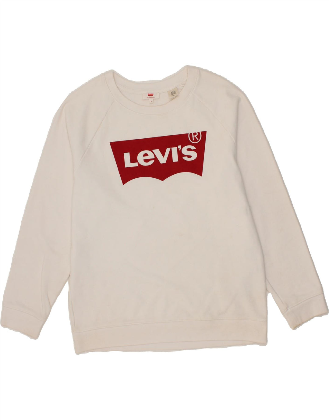 LEVI'S Mens Graphic Sweatshirt Jumper Small White Cotton Vintage Levi's and Second-Hand Levi's from Messina Hembry 