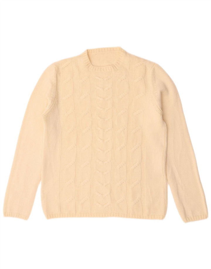 Sweter damski w stylu vintage z wycięciem pod szyją IT 44, średnia wełna merynosów w kolorze złamanej bieli