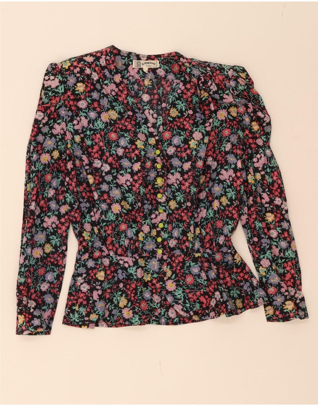 VINTAGE Womens Long Sleeve Shirt Blouse IT 44 Medium Multicoloured Floral Vintage Vintage and Second-Hand Vintage from Messina Hembry 