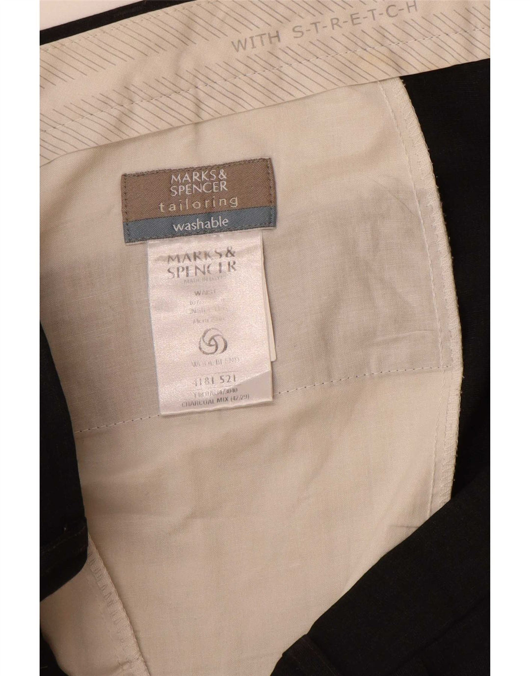 Męskie spodnie garniturowe Marks & Spencer W40 L29 Szary poliester
