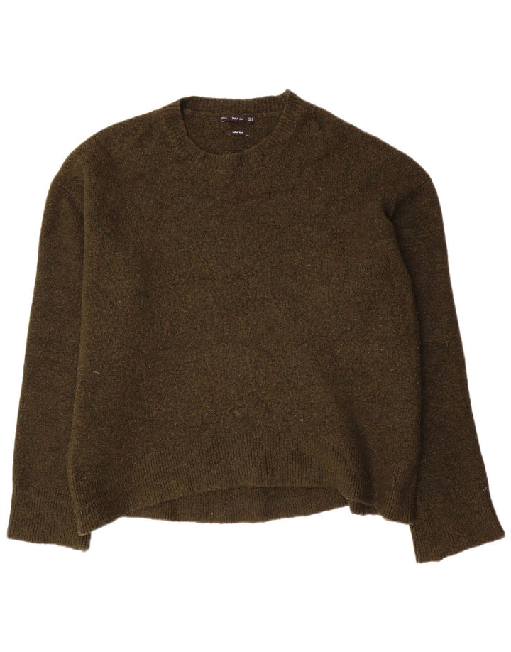 Damski sweter oversize z okrągłym dekoltem Zara UK 14, średni khaki, wiskoza