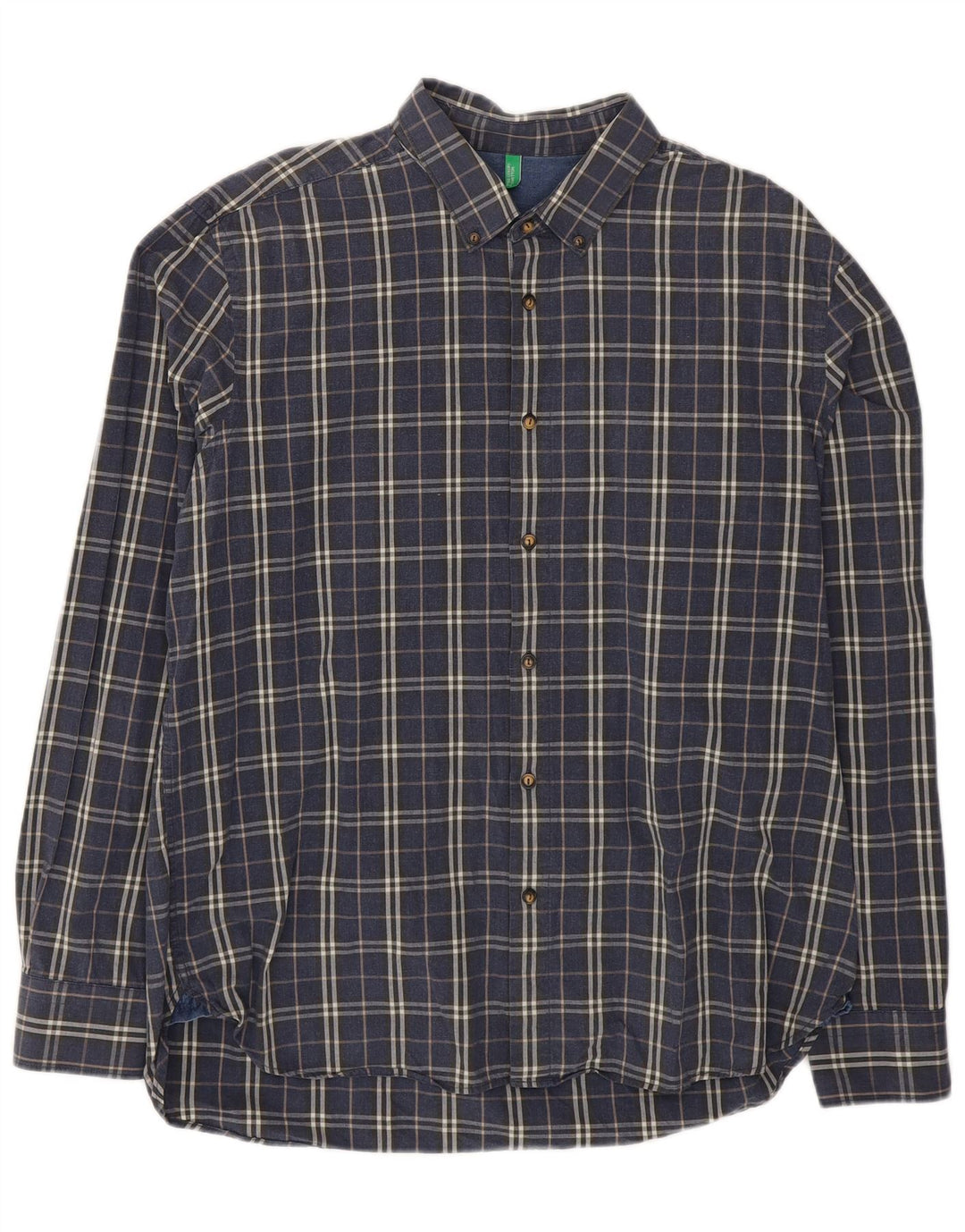 Koszula męska Benetton 2XL, bawełniana, granatowa w kratkę
