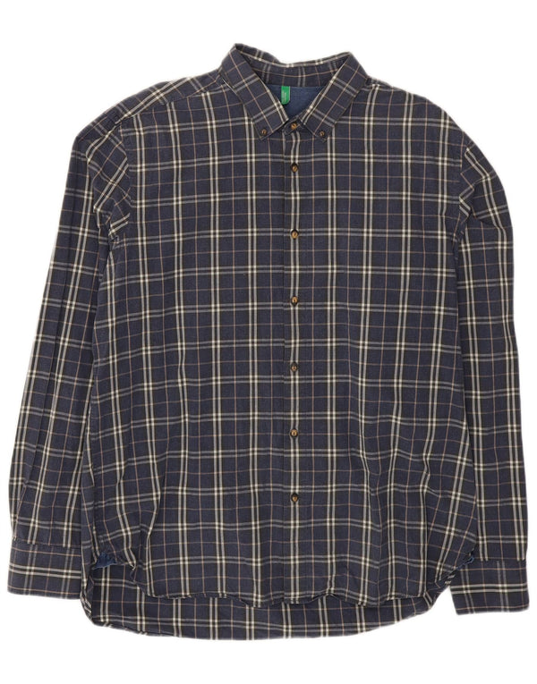 Koszula męska Benetton 2XL, bawełniana, granatowa w kratkę