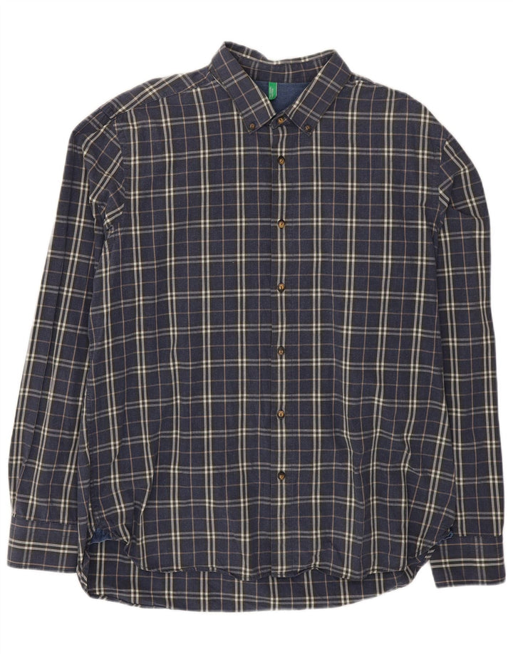 Koszula męska Benetton 2XL, bawełniana, granatowa w kratkę