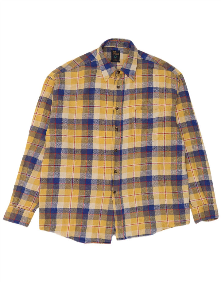 Vintage męska koszula flanelowa XL, bawełniana w żółtą kratkę